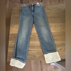 Judy Blue Light Blue Cropped Jeans with Sherpa Cuffs